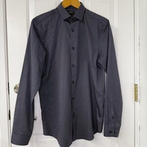 Theory Black Mini Check Long Sleeve Shirt Men's 15.5 Regular/Size‎ Medium